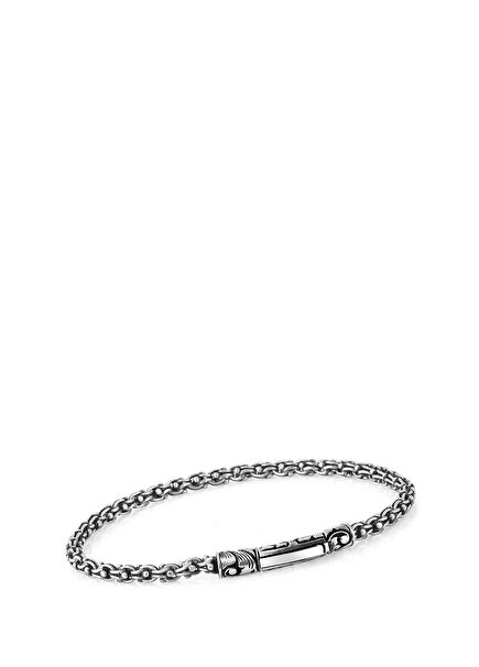 Single Lock Long Chain Erkek Gümüş Bileklik